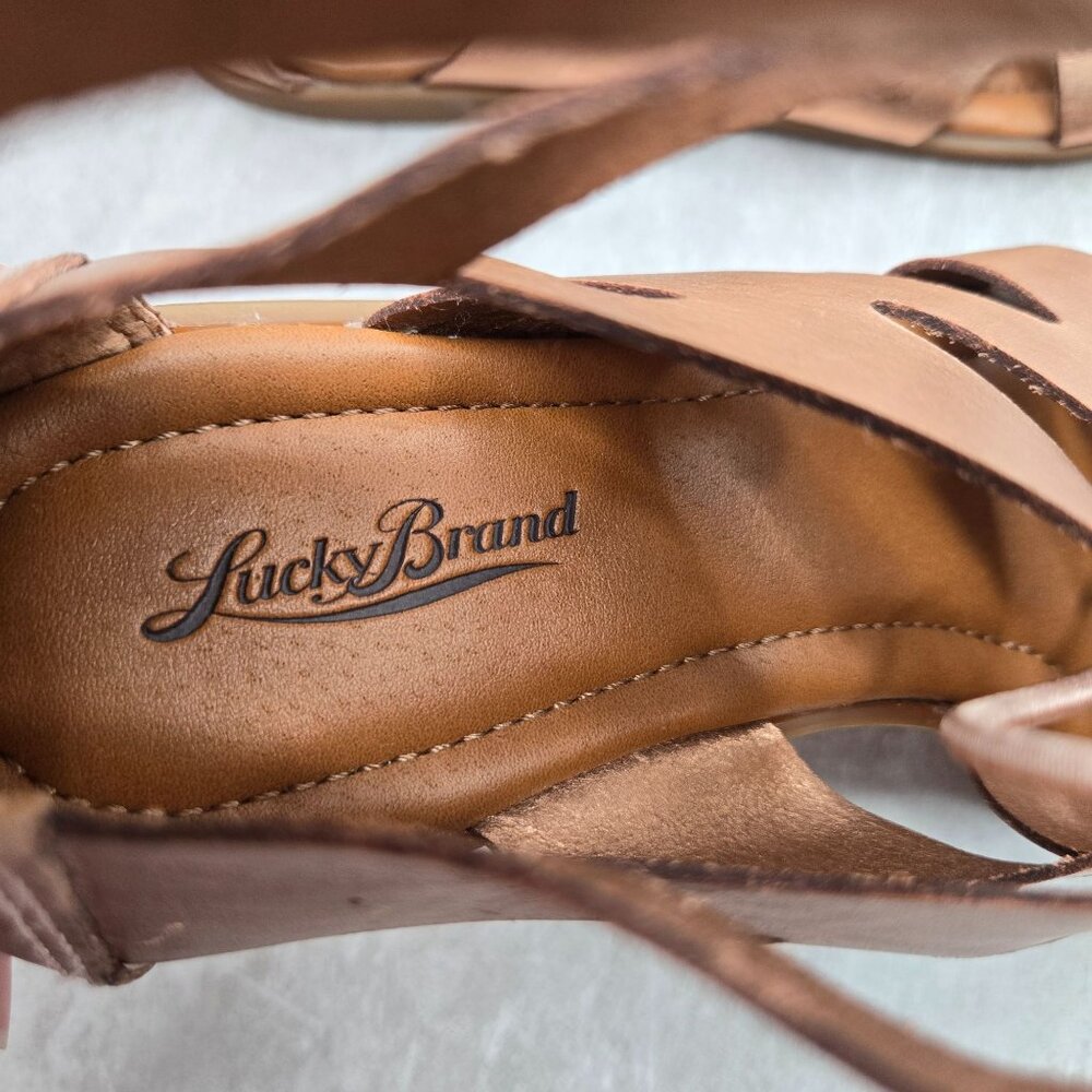 Lucky Brand Gladiator Sandals Sz 10 Rose Gold Leather Bohemian Strappy Flat - Picture 10 of 10